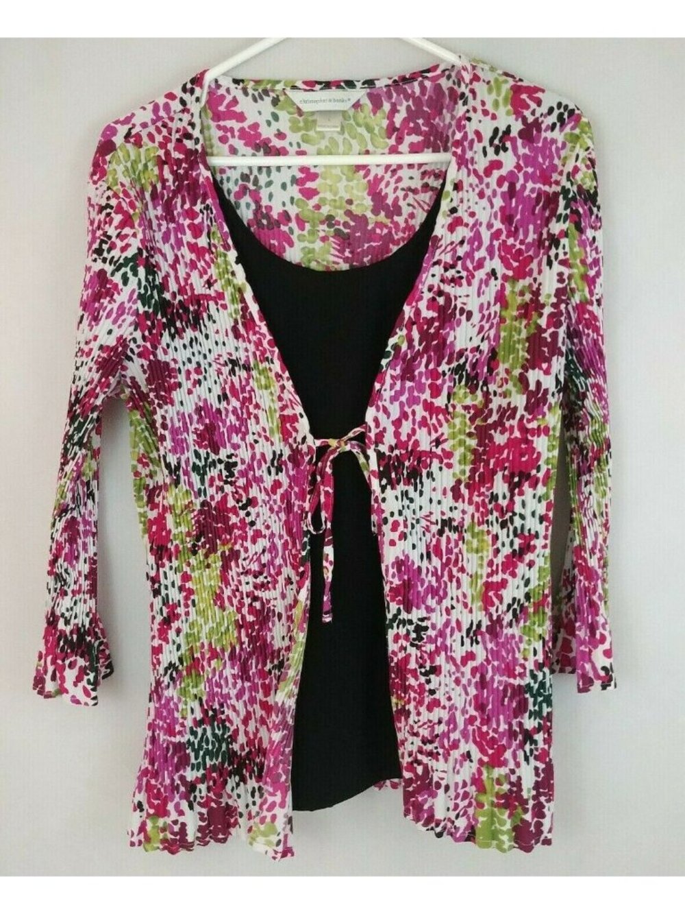 Christopher & Banks 2 Layer Black, White, Pink, & Green Blouse Size Large